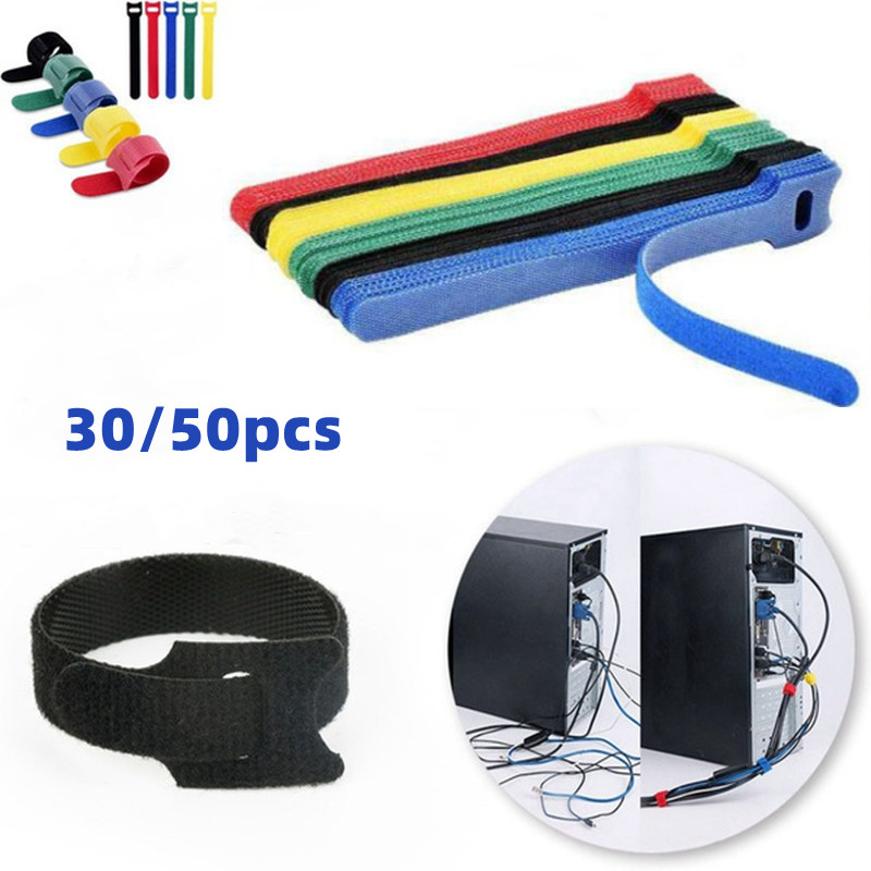 Velcro Hook Loop - เวลโครสำหรับสายเคเบิล สายรัดเคเบิล สายรัดแบบใช้ซ้ำได้พร้อมตะขอและห่วง จัดระเบียบสายเคเบิลสำหรับการป้องกันสายเคเบิลโทรศัพท์มือถือ