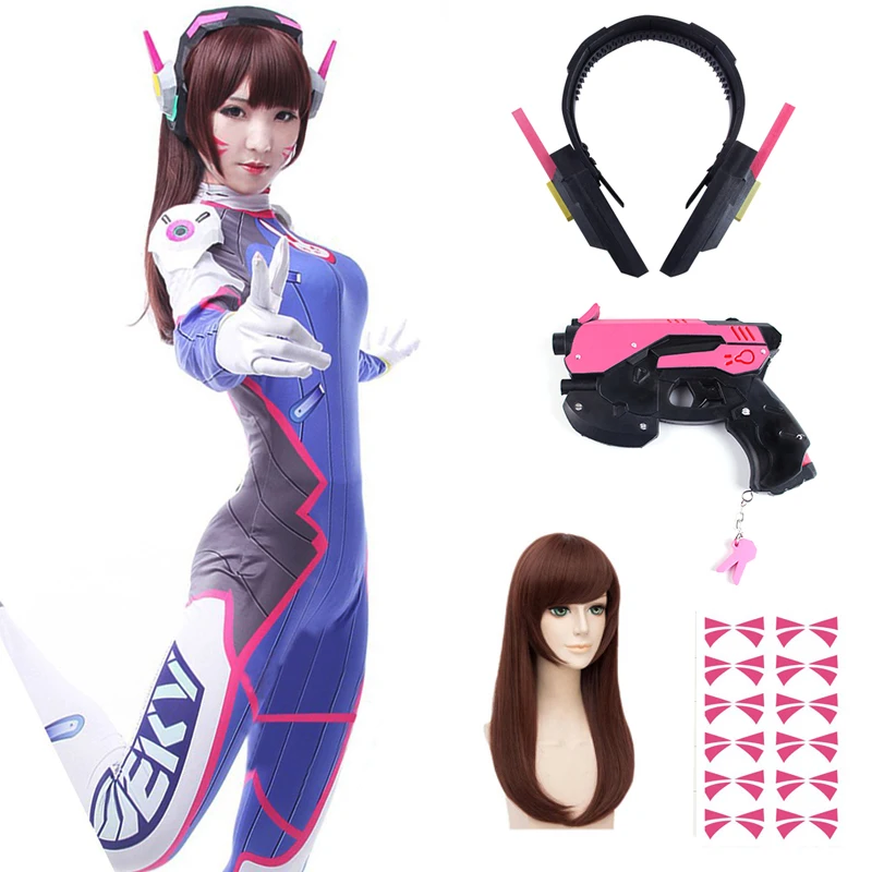 Dva Cosplay Prop - อะนิเมะผู้หญิงJumpsuit Tights Dvaคอสเพลย์เกมZentaiวิกผมคอสเพลย์PropsหูฟังชุดD.Va Cosปาร์ตี้ฮาโลวีนเครื่องแต่งกาย