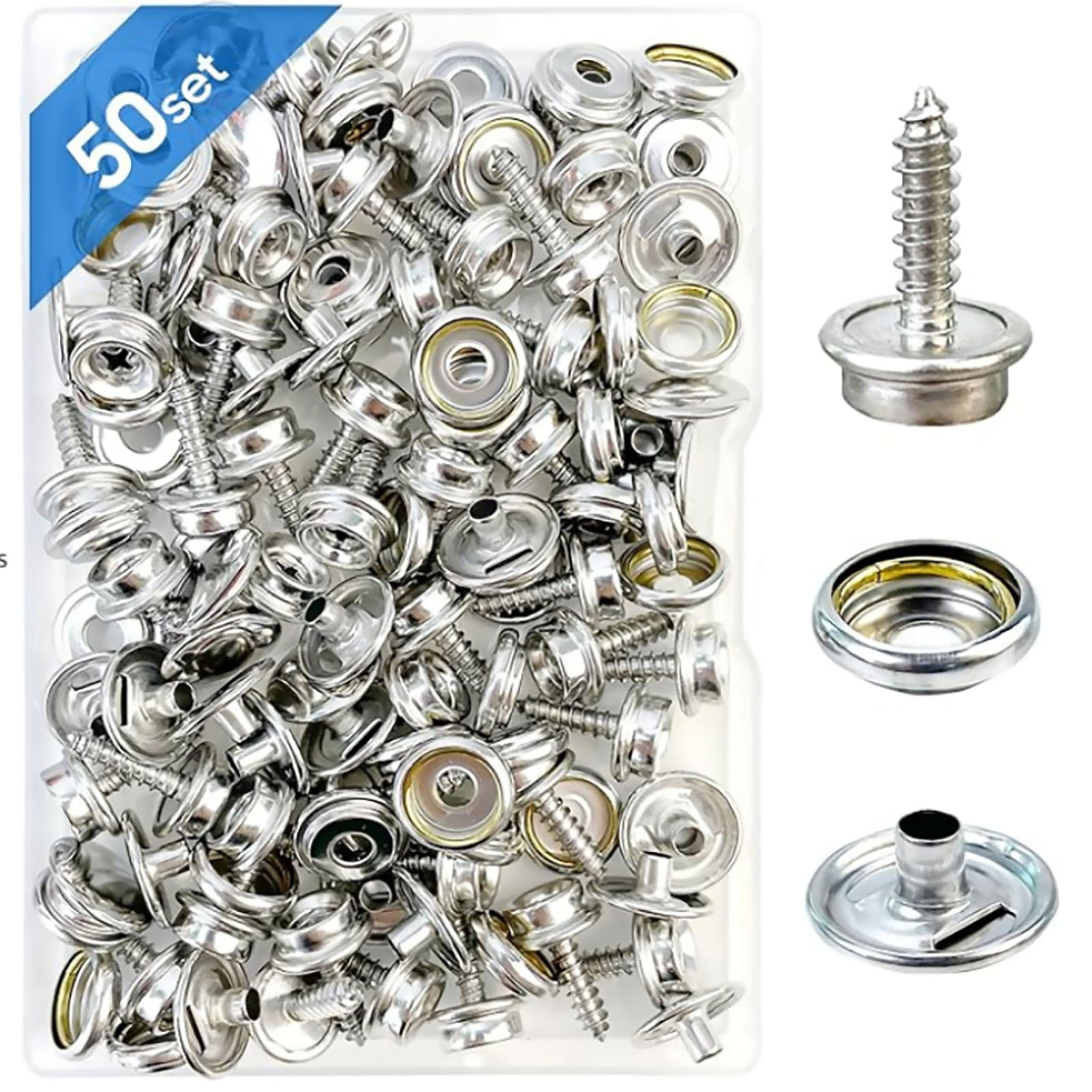 Snap Fastener Set - ชุดสกรู15มม. สำหรับเรือแคนวาสและที่หุ้มเบาะกระดุมแบบกดติดชุดสปริง50ชุดกระดุมแป๊ก