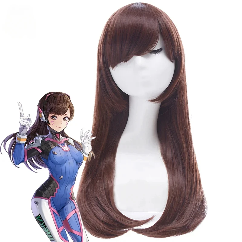 Dva Cosplay Prop - คอสเพลย์เกม rolecos ชุดว่ายน้ำสตรี owdva วิกผมยาววิกผมปลอมผู้หญิงสีน้ำตาล